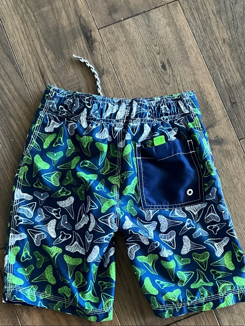 Gymboree Boys Navy Blue Green Shark Tooth Swim Trunks